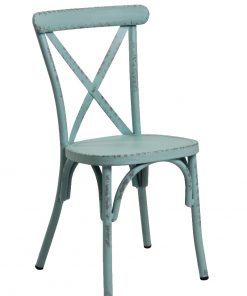 Retro Blue Aluminium Cross Back Chair Set Of 2