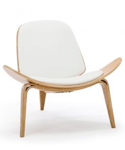 Replica Hans Wegner Shell Chair - White Top Layer Genuine Leather / Ash Wood