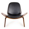 Replica Hans Wegner Shell Chair - Black Top Layer Genuine Leather / Walnut Wood
