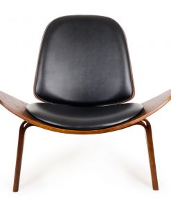 Replica Hans Wegner Shell Chair - Black Top Layer Genuine Leather / Walnut Wood