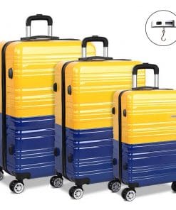 Wanderlite 3 Piece Lightweight Hard Suit Case Luggage Yellow & Purple